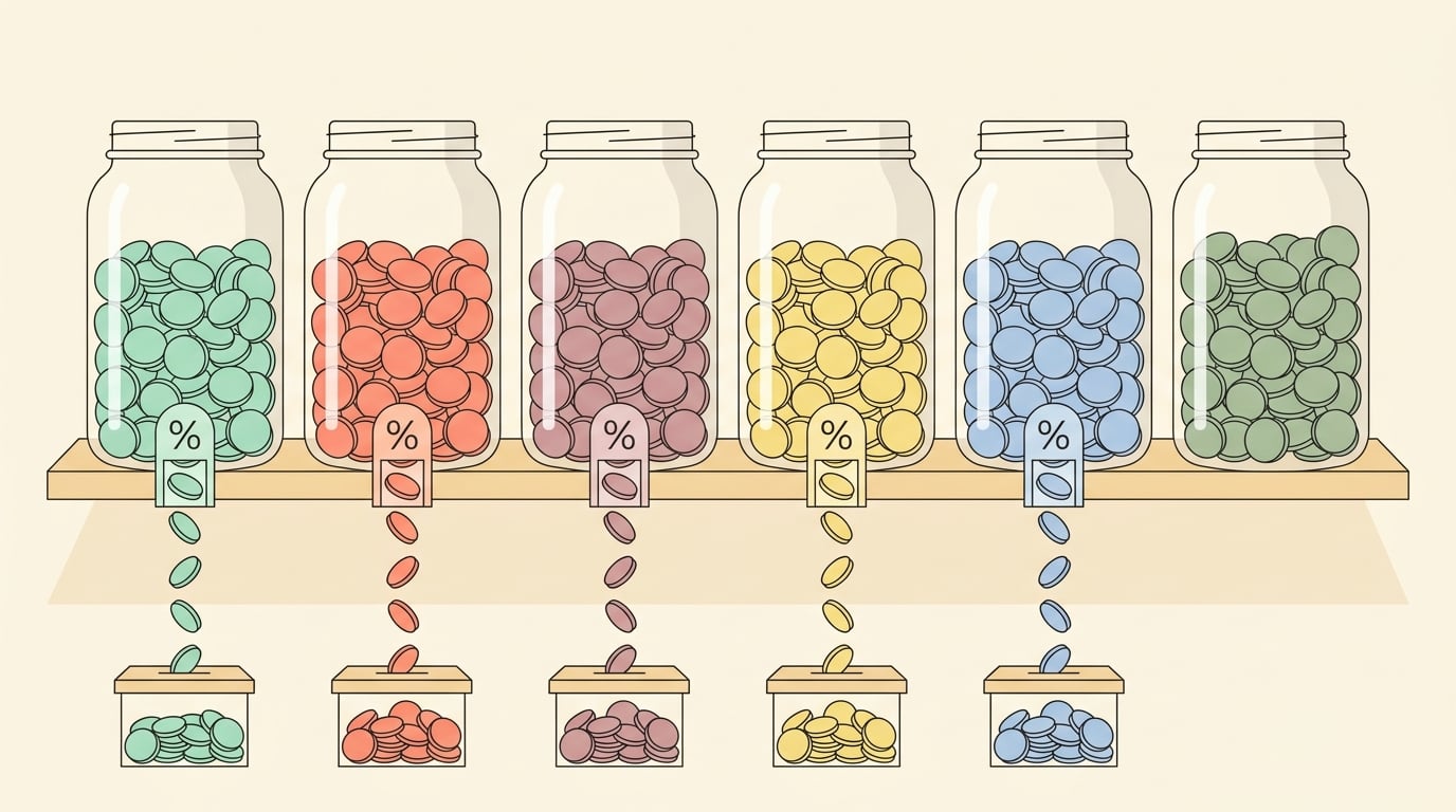 Six jars of coins comparing platforms that drain transaction fees versus one that keeps all revenue