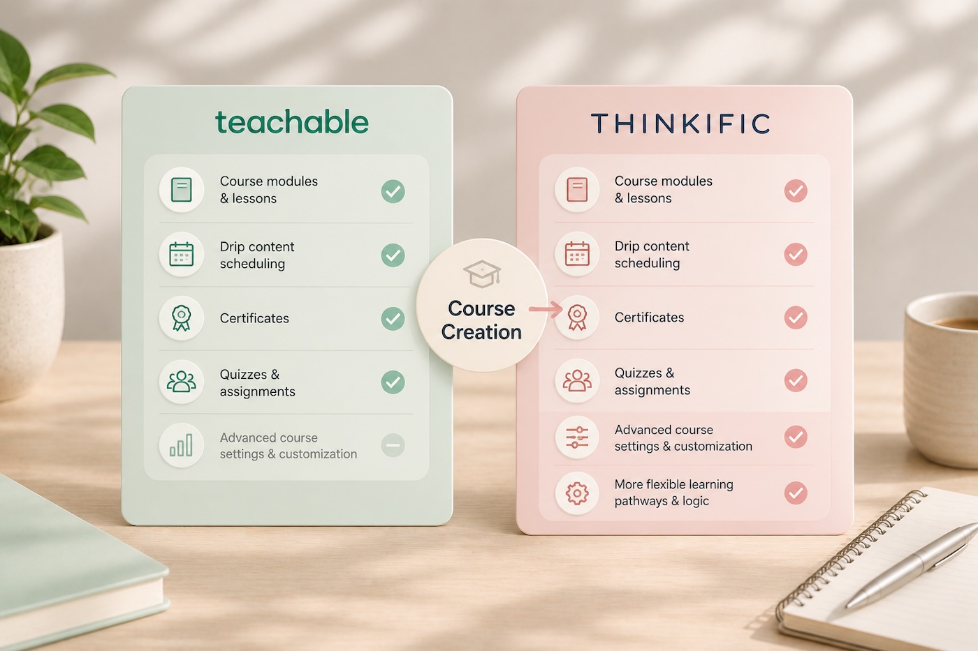 Course creation- where Thinkific edges Teachable